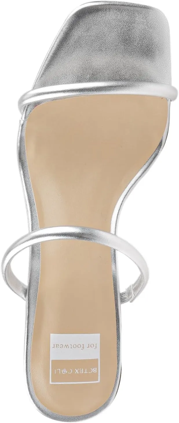 BCTEX COLL Women's High Heeled Sandal Two Strap Square Toe Slip on High-heeled Sandal High Heel Sandal Comfortable for Women