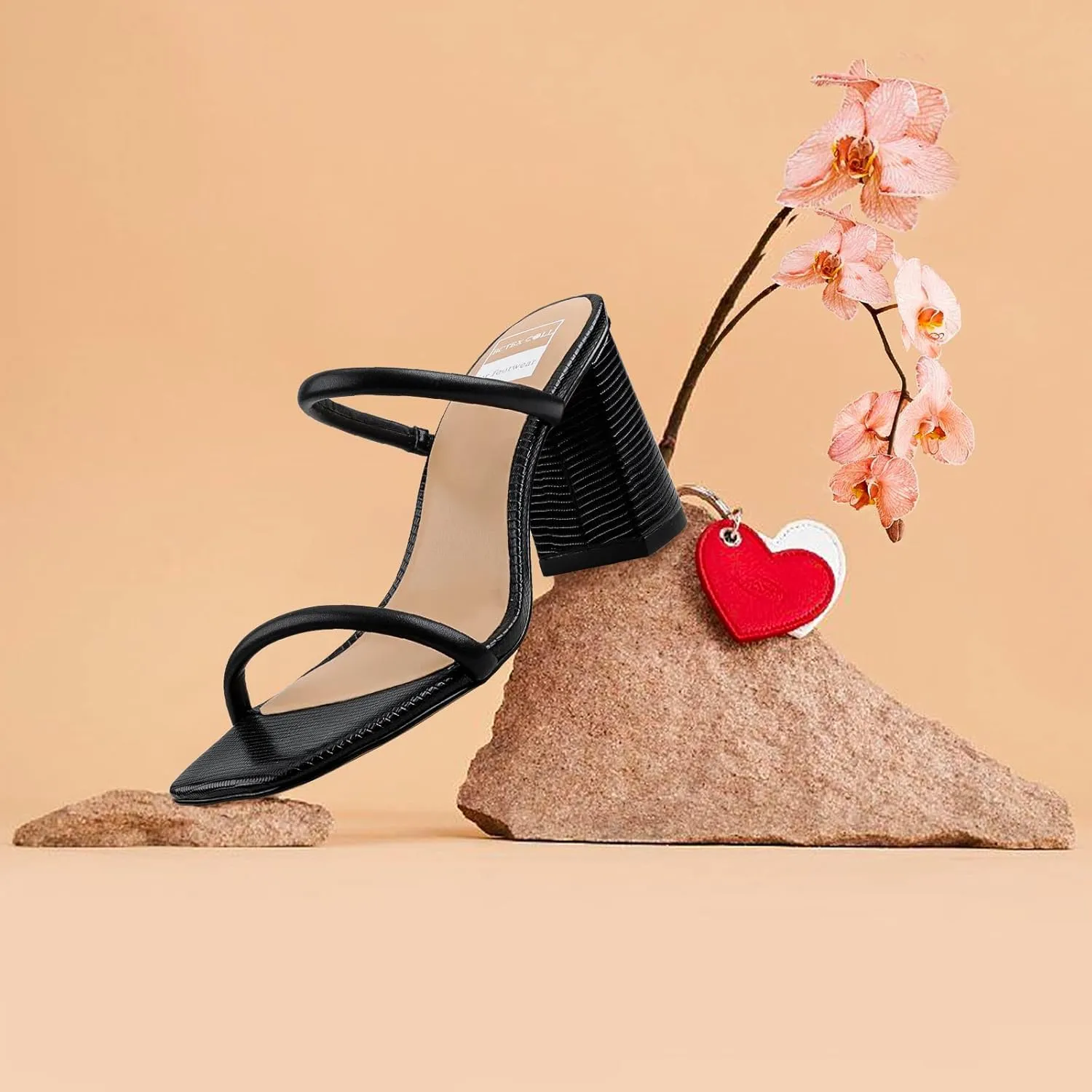 BCTEX COLL Women's High Heeled Sandal Two Strap Square Toe Slip on High-heeled Sandal High Heel Sandal Comfortable for Women