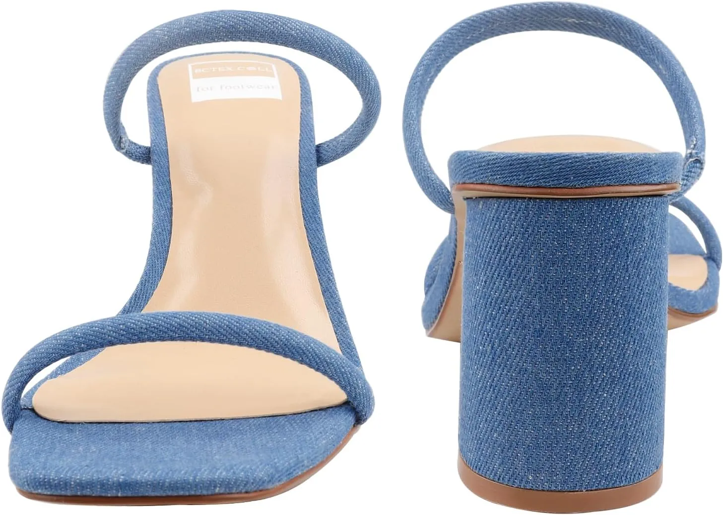 BCTEX COLL Women's High Heeled Sandal Two Strap Square Toe Slip on High-heeled Sandal High Heel Sandal Comfortable for Women