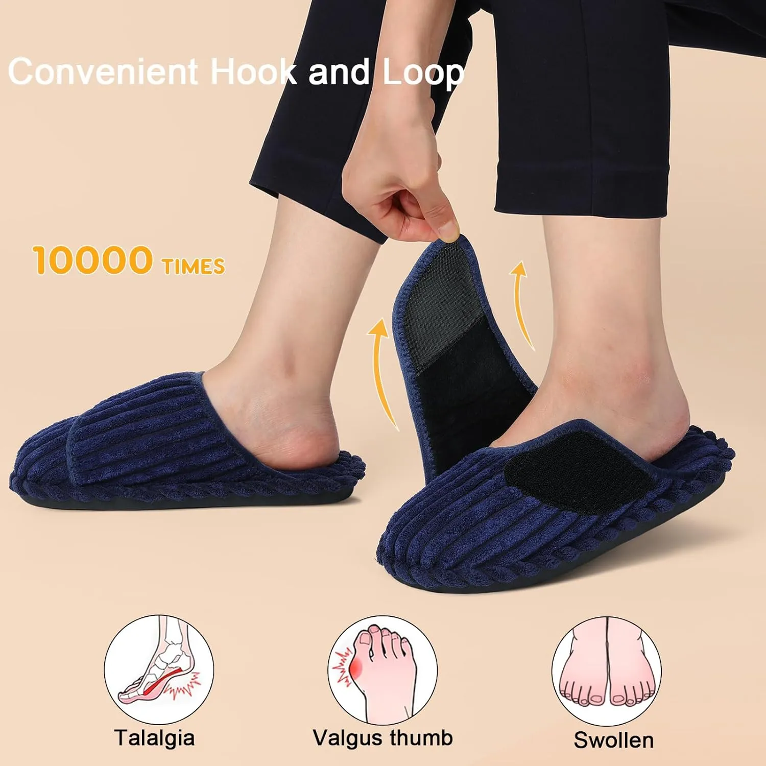 Besroad Womens Slippers Wide Diabetic Shoes Adjustable House Slippers Memory Foam Bedroom Shoes Arthritis Edema Indoor Outdoor