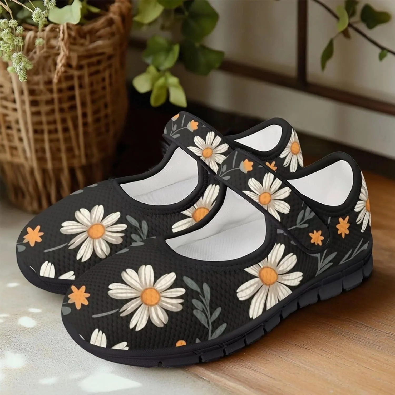 Binienty Womens Mary Jane Flats Cozy Soft Mesh Walking Sneaker Shoes with Ankle Strap Non Slip