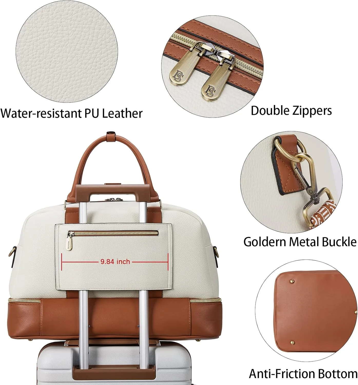 BOSTANTEN Weekender Bags for Women Leather Travel Duffle Bag Carry On Large Tote Duffel with Shoe Compartment and Trolley Sleeve