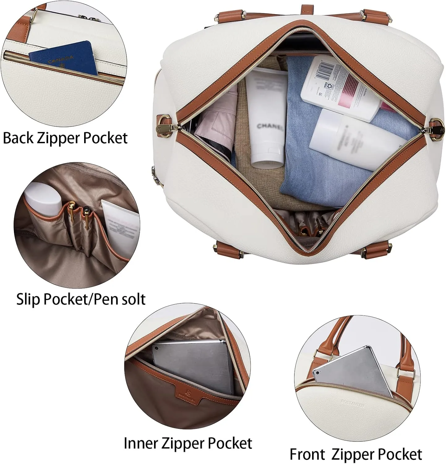 BOSTANTEN Weekender Bags for Women Leather Travel Duffle Bag Carry On Large Tote Duffel with Shoe Compartment and Trolley Sleeve
