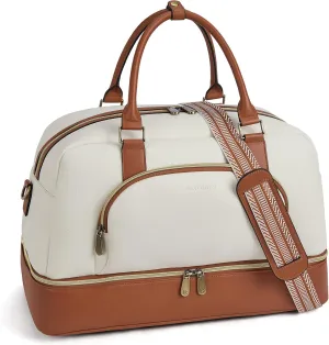 BOSTANTEN Weekender Bags for Women Leather Travel Duffle Bag Carry On Large Tote Duffel with Shoe Compartment and Trolley Sleeve