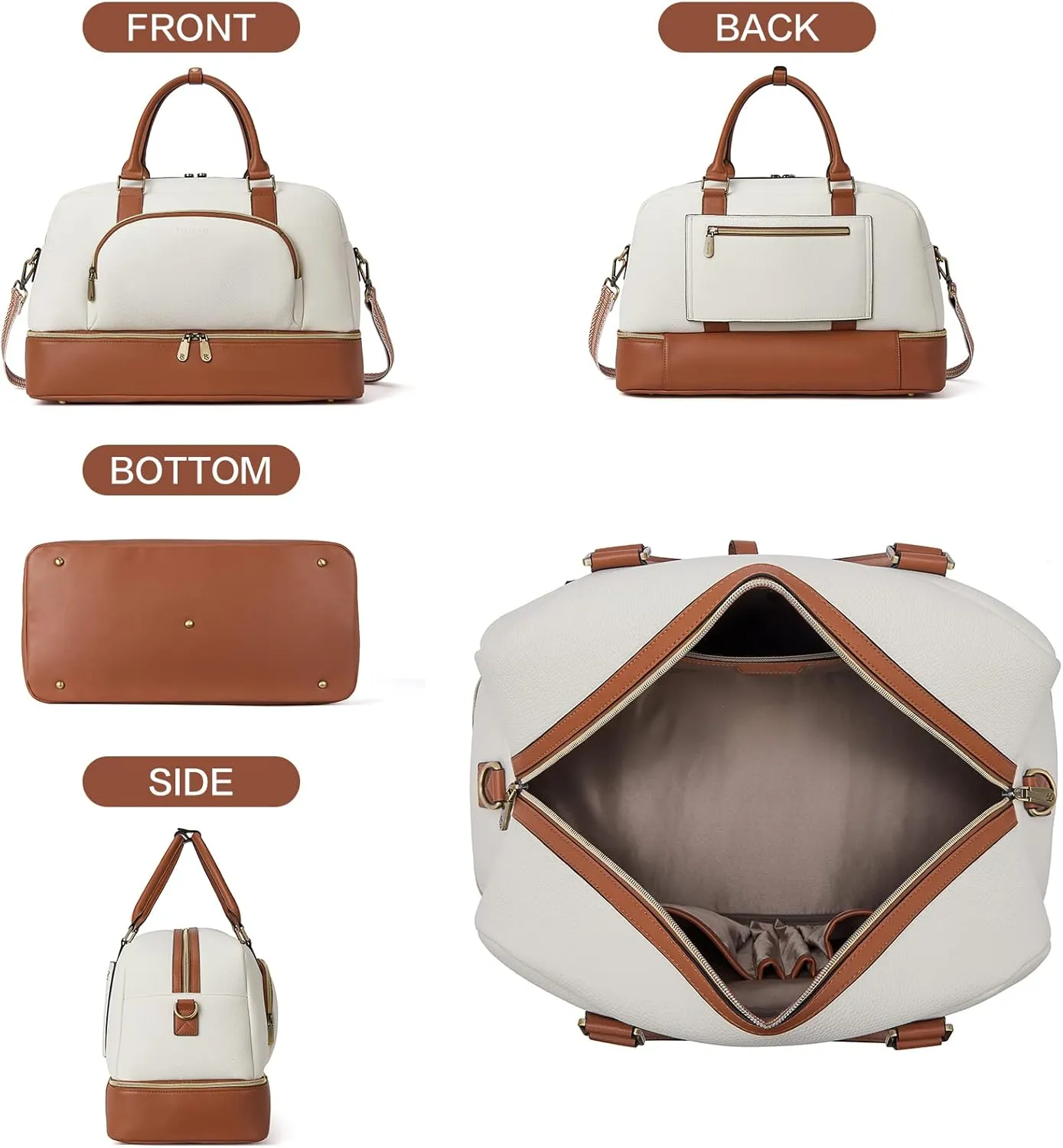 BOSTANTEN Weekender Bags for Women Leather Travel Duffle Bag Carry On Large Tote Duffel with Shoe Compartment and Trolley Sleeve