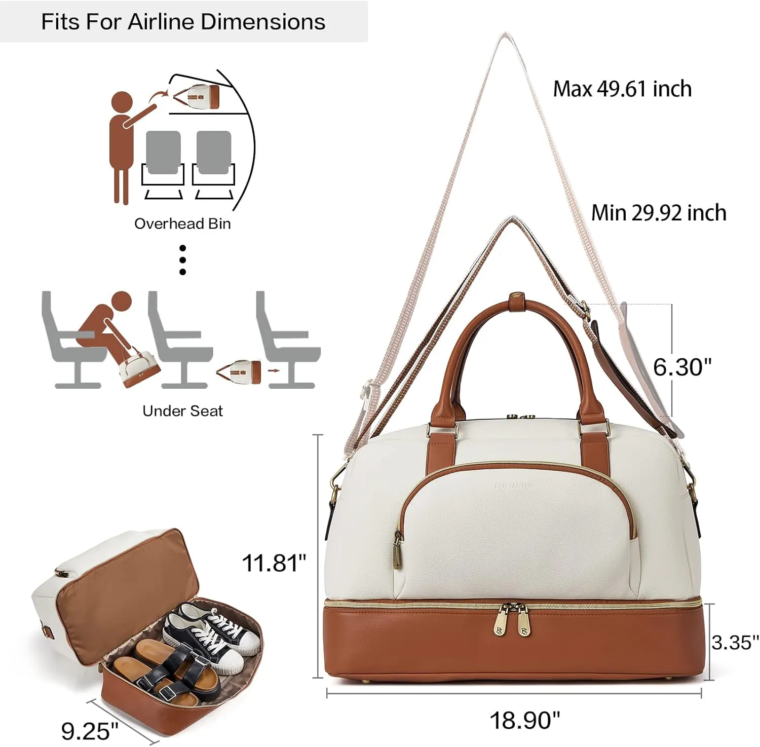 BOSTANTEN Weekender Bags for Women Leather Travel Duffle Bag Carry On Large Tote Duffel with Shoe Compartment and Trolley Sleeve