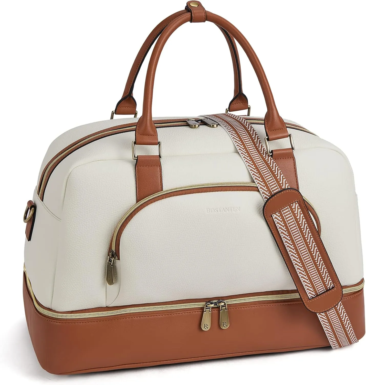 BOSTANTEN Weekender Bags for Women Leather Travel Duffle Bag Carry On Large Tote Duffel with Shoe Compartment and Trolley Sleeve