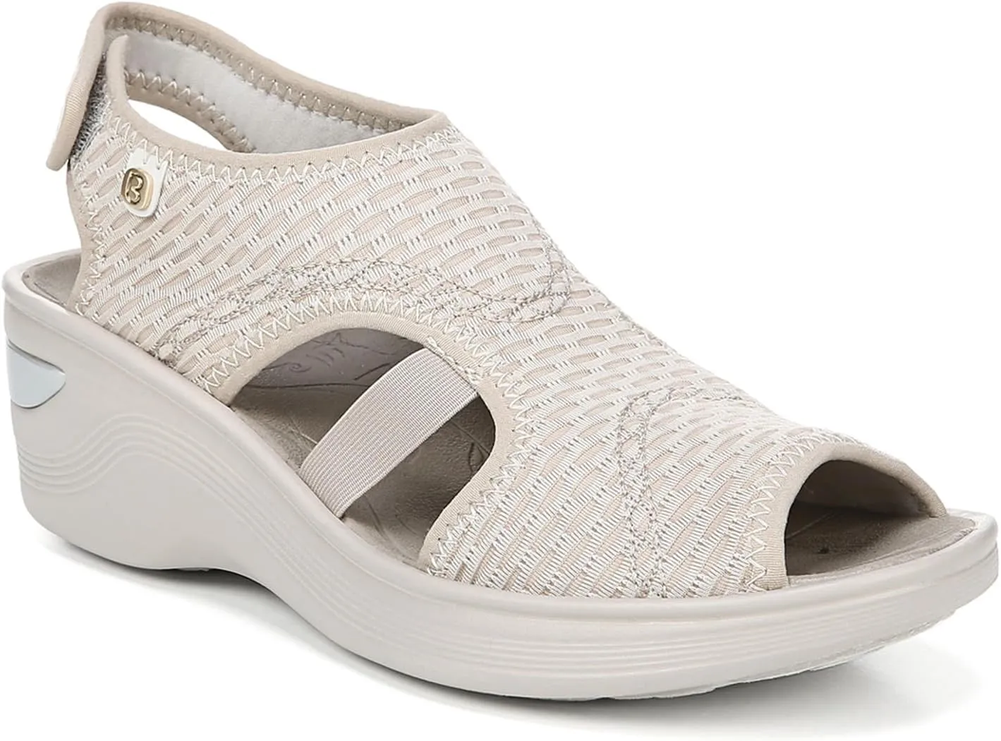 Bzees Women's DREAM Sandal, Beige sheer fishnet, 6 W US