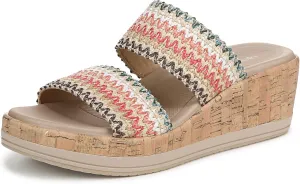 BZees Womens Resort Wedge Sandal Coral Natural Raffia 9.5 M