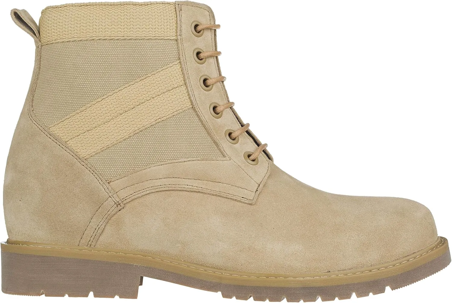 CALTO Men's Invisible Height Increasing Elevator Shoes - Desert Sand Suede Lace-up High-top Military Boots - 3.2 Inches Taller - S9012 - Size 7.5 D(M) US