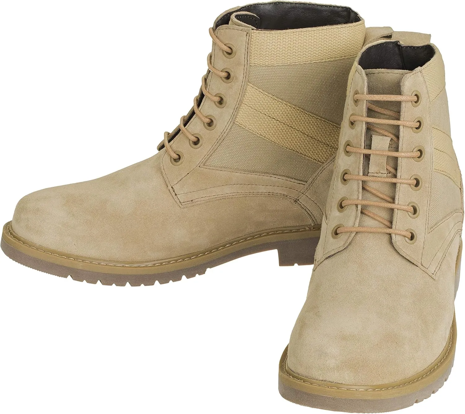 CALTO Men's Invisible Height Increasing Elevator Shoes - Desert Sand Suede Lace-up High-top Military Boots - 3.2 Inches Taller - S9012 - Size 7.5 D(M) US