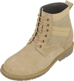 CALTO Men's Invisible Height Increasing Elevator Shoes - Desert Sand Suede Lace-up High-top Military Boots - 3.2 Inches Taller - S9012 - Size 7.5 D(M) US