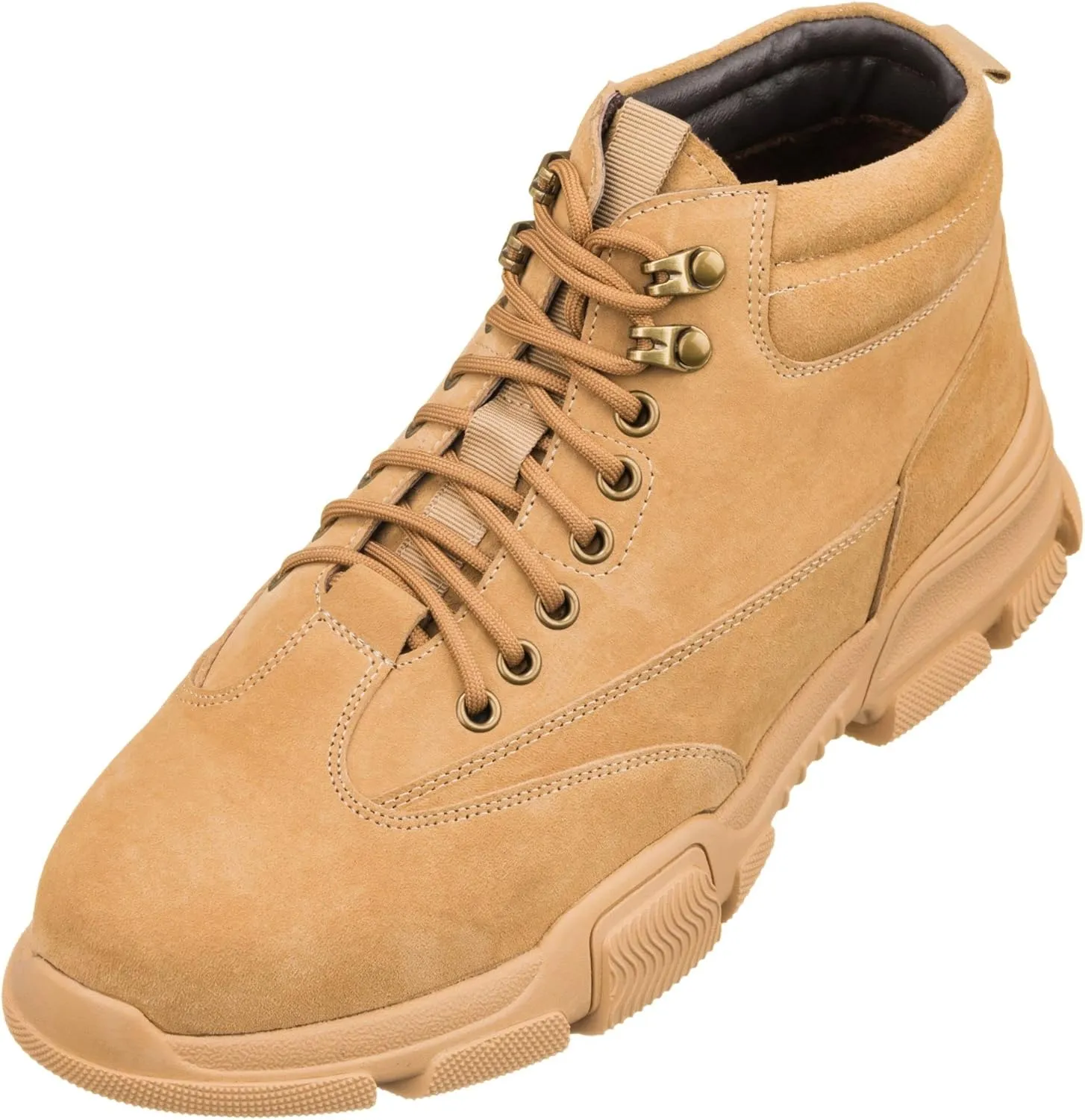 CALTO Men's Invisible Height Increasing Elevator Shoes - Desert Sand Suede Lace-up Work Boots - 2.9 Inches Taller - K50130- Size 7.5 D(M) US
