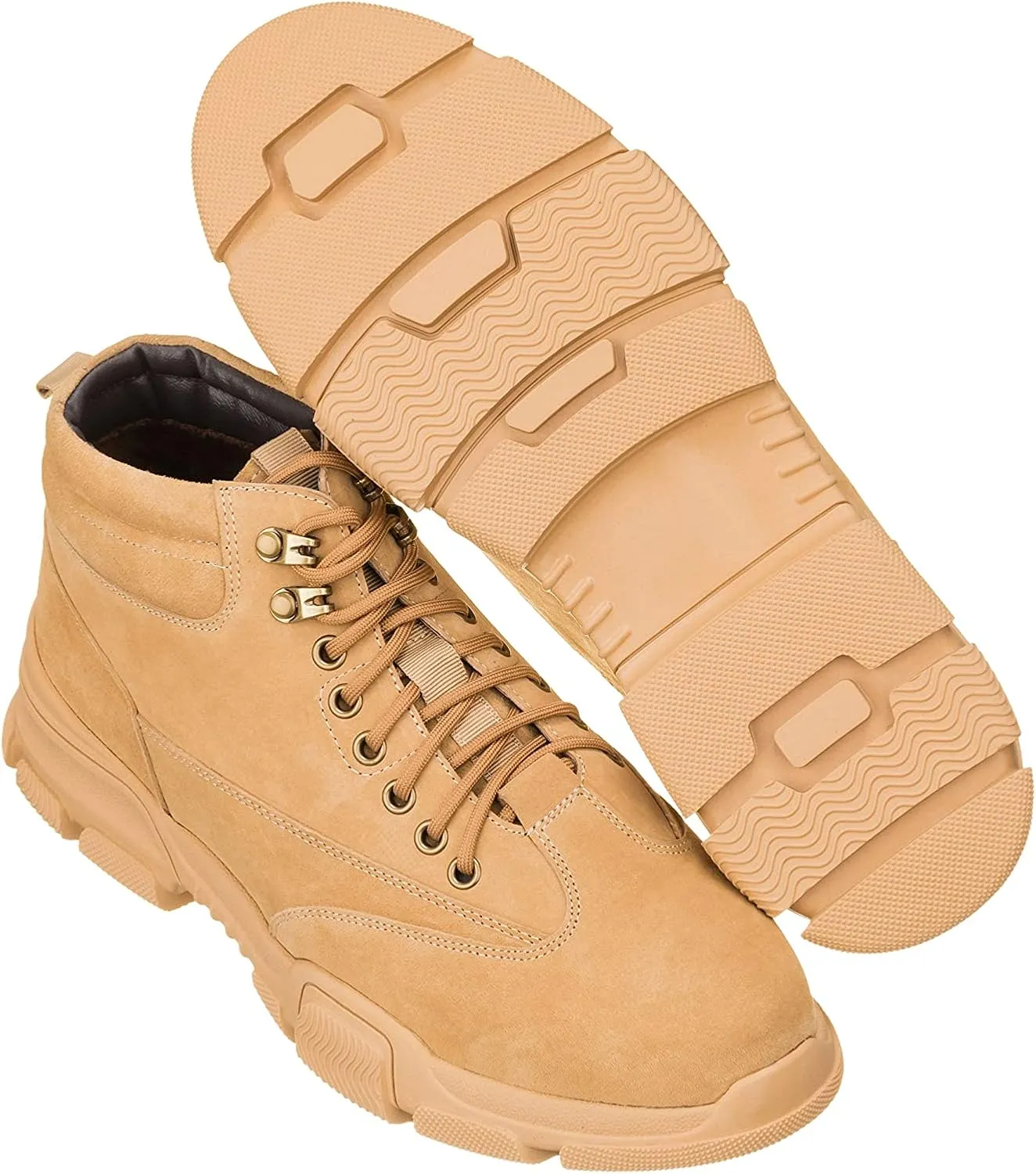 CALTO Men's Invisible Height Increasing Elevator Shoes - Desert Sand Suede Lace-up Work Boots - 2.9 Inches Taller - K50130- Size 7.5 D(M) US