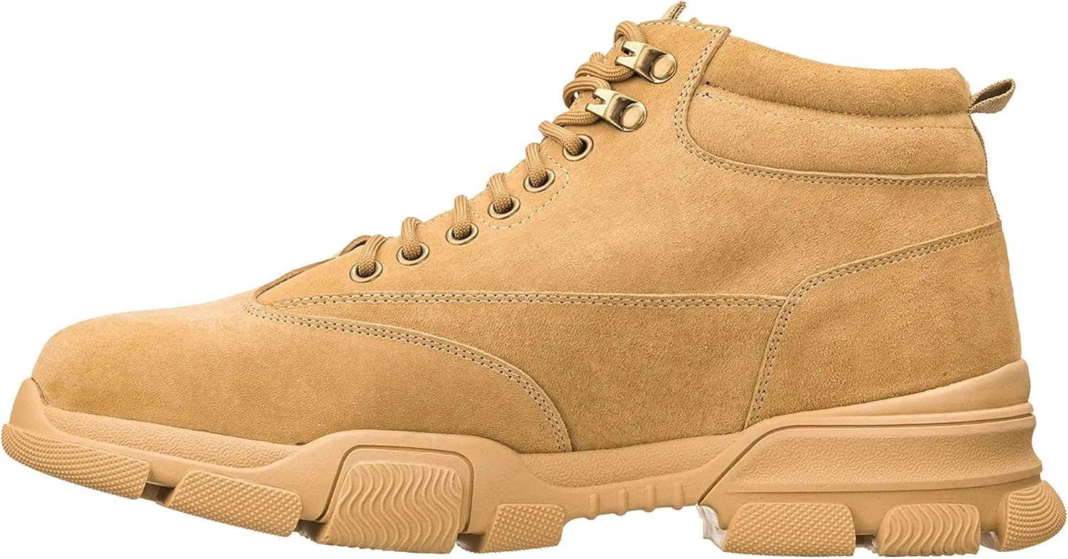 CALTO Men's Invisible Height Increasing Elevator Shoes - Desert Sand Suede Lace-up Work Boots - 2.9 Inches Taller - K50130- Size 7.5 D(M) US