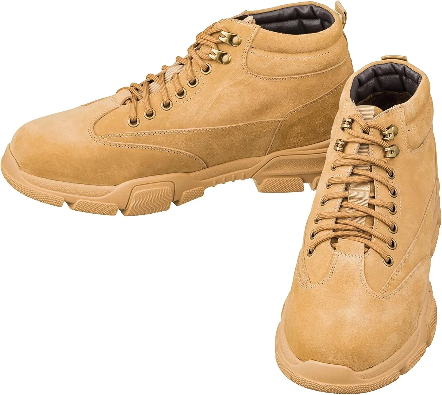 CALTO Men's Invisible Height Increasing Elevator Shoes - Desert Sand Suede Lace-up Work Boots - 2.9 Inches Taller - K50130- Size 7.5 D(M) US