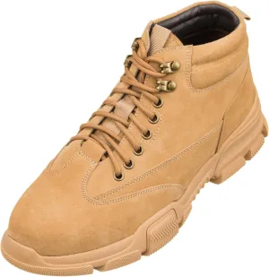 CALTO Men's Invisible Height Increasing Elevator Shoes - Desert Sand Suede Lace-up Work Boots - 2.9 Inches Taller - K50130- Size 7.5 D(M) US