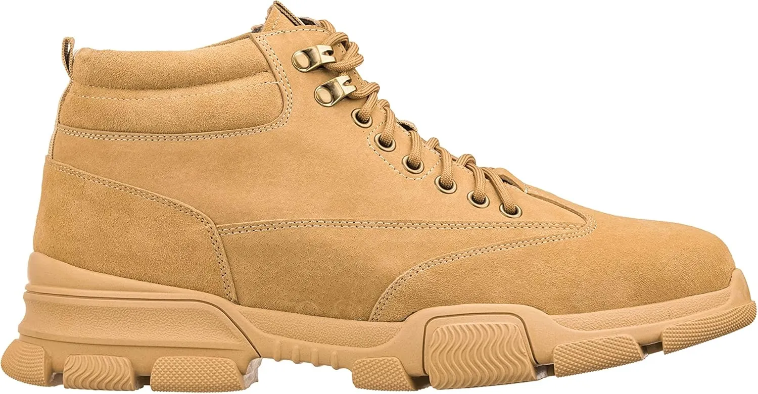 CALTO Men's Invisible Height Increasing Elevator Shoes - Desert Sand Suede Lace-up Work Boots - 2.9 Inches Taller - K50130- Size 7.5 D(M) US