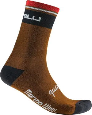 CASTELLI Men’s Quindici Soft Merino Sock for Cycling, Gravel Biking & Everyday - Mocha - Small/Medium
