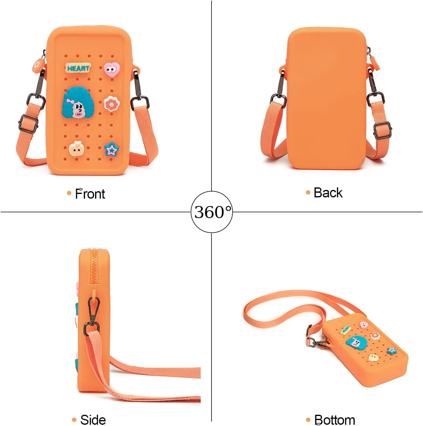 Cell Phone Purse Crossbody Bag for Women with Holes Design for Shoe Charms, Small Crossbody Phone Bag with Adjustable Strap, Soft Silicone Durable & Lightweight for Daily Use