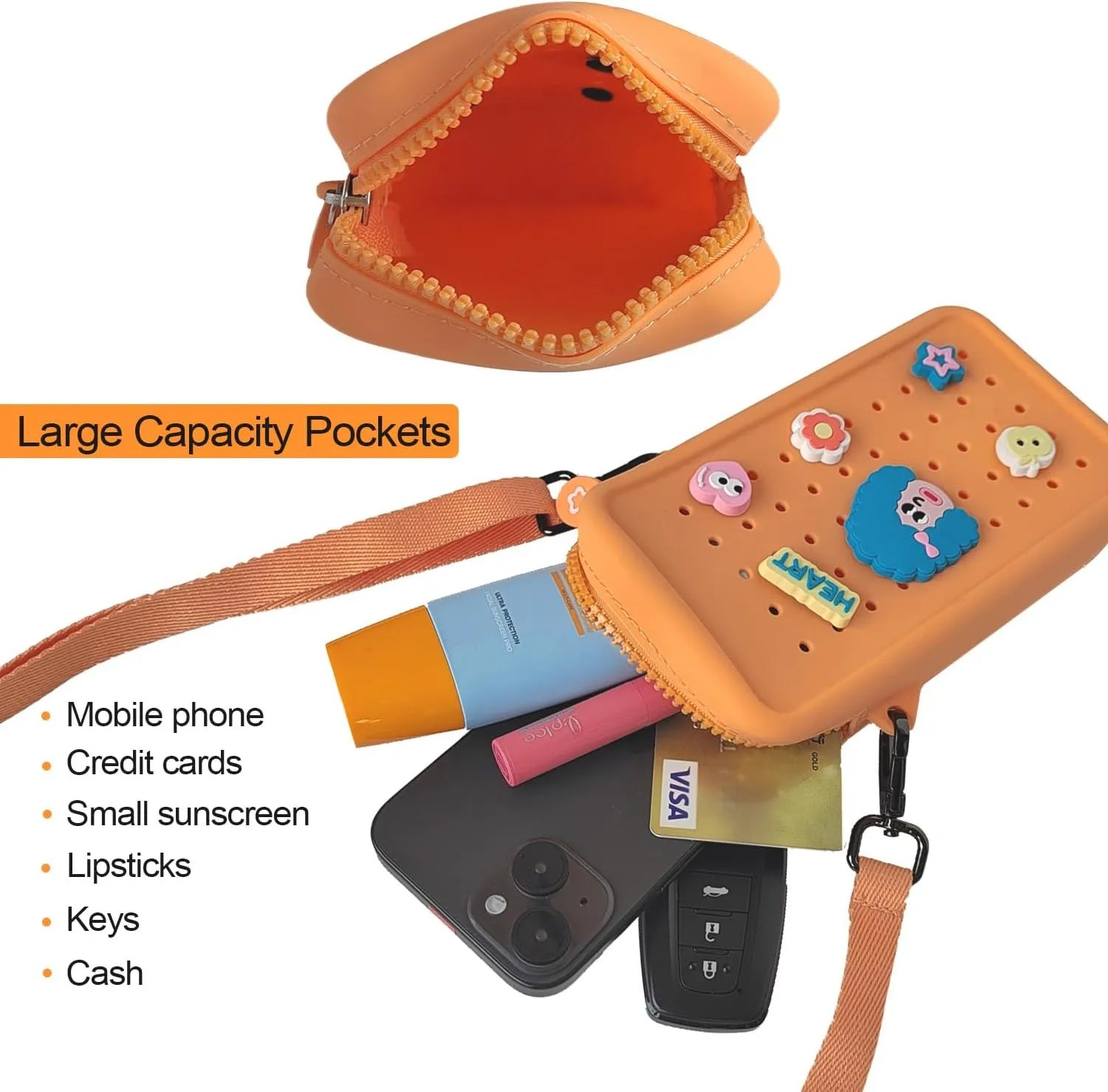 Cell Phone Purse Crossbody Bag for Women with Holes Design for Shoe Charms, Small Crossbody Phone Bag with Adjustable Strap, Soft Silicone Durable & Lightweight for Daily Use