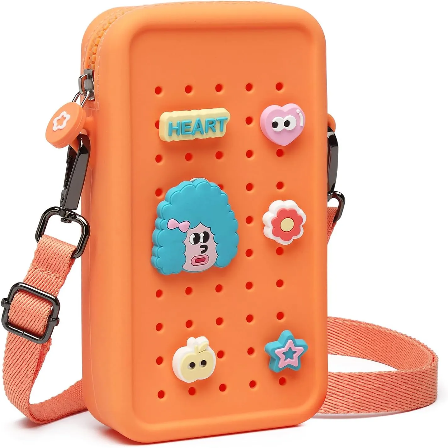 Cell Phone Purse Crossbody Bag for Women with Holes Design for Shoe Charms, Small Crossbody Phone Bag with Adjustable Strap, Soft Silicone Durable & Lightweight for Daily Use