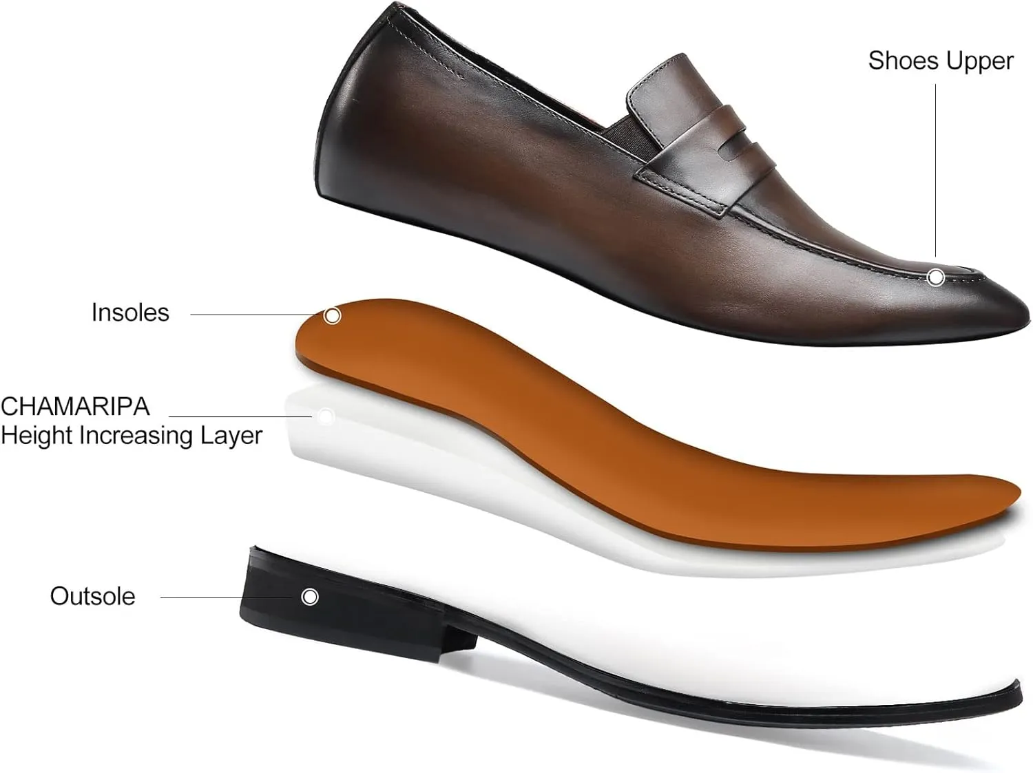 CHAMARIPA Elevator Shoes for Men - Height Increasing Shoes with Genuine Leather Lining Easy Slip on Designed Loafer 1.97/2.36/2.76 inch Taller