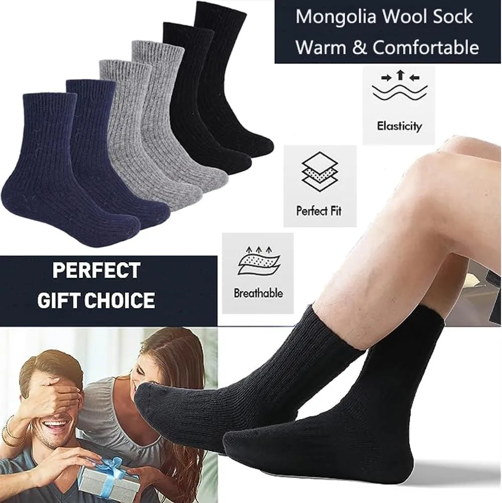 CHAO RAN Wool Cashmere Socks for Men Winter Warm Male Socks Thick Soft Dress Crew Socks 3 Pairs