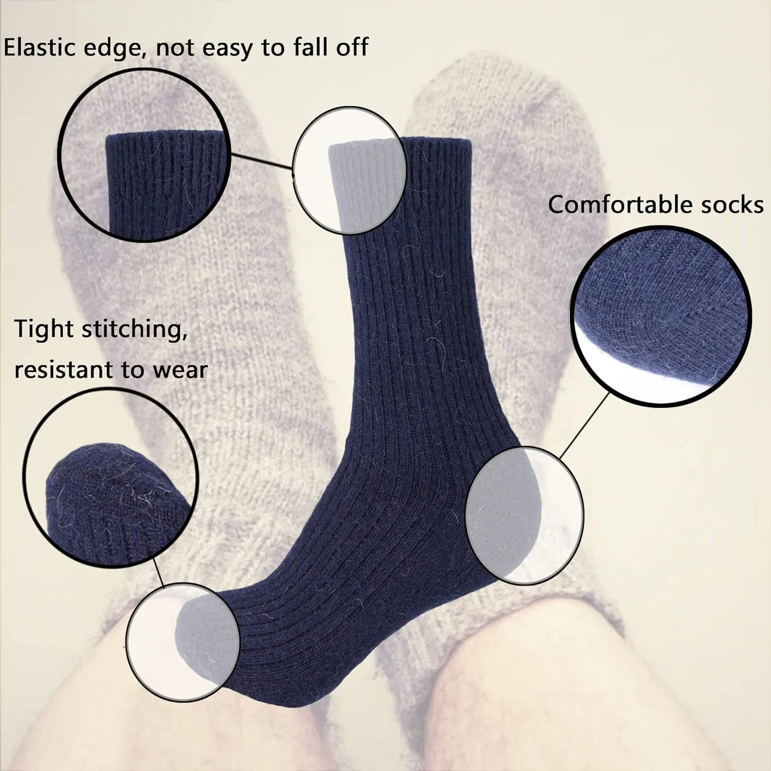 CHAO RAN Wool Cashmere Socks for Men Winter Warm Male Socks Thick Soft Dress Crew Socks 3 Pairs