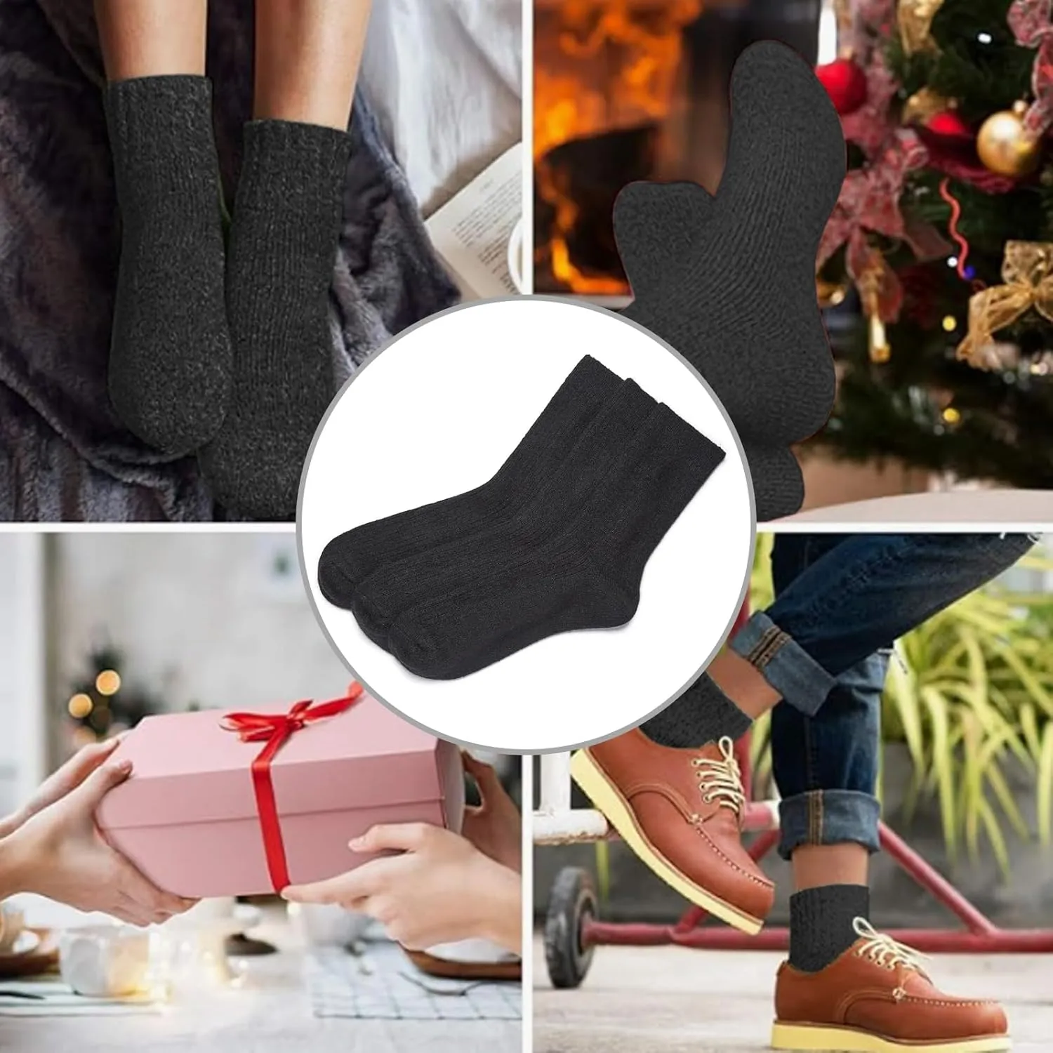 CHAO RAN Wool Cashmere Socks for Men Winter Warm Male Socks Thick Soft Dress Crew Socks 3 Pairs