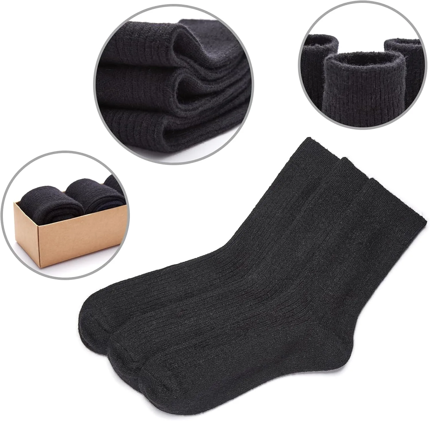 CHAO RAN Wool Cashmere Socks for Men Winter Warm Male Socks Thick Soft Dress Crew Socks 3 Pairs