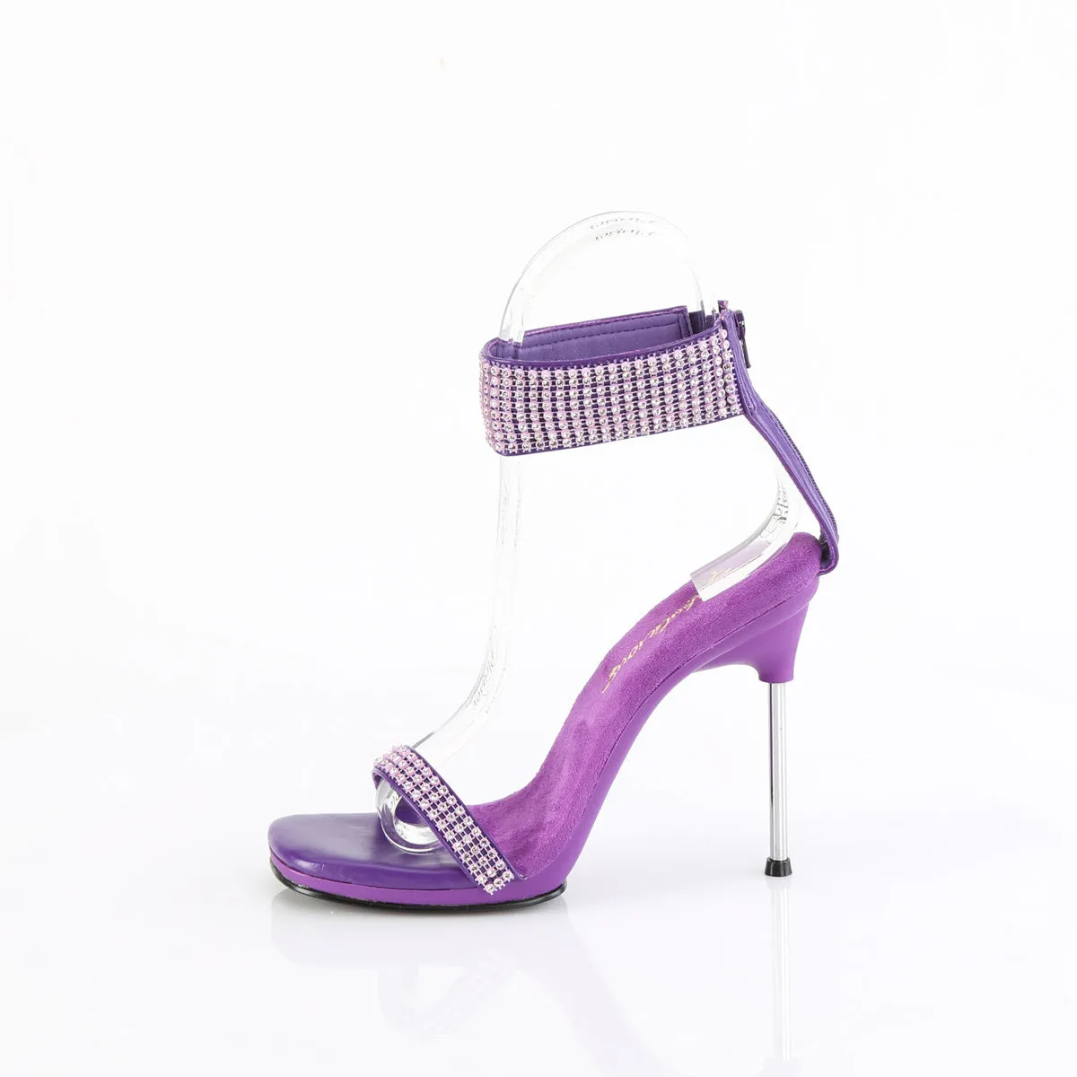 CHIC-40 - Purple Faux Leather-Rhinestone Heels