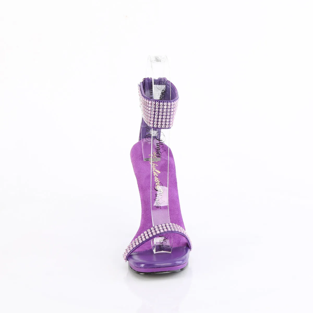 CHIC-40 - Purple Faux Leather-Rhinestone Heels