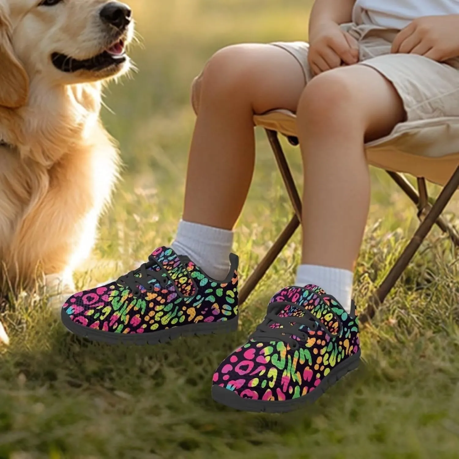 Children's Single Buckle Sneakers Animal Print Running Shoes Anti-Skid Mesh Sneakers for Walking