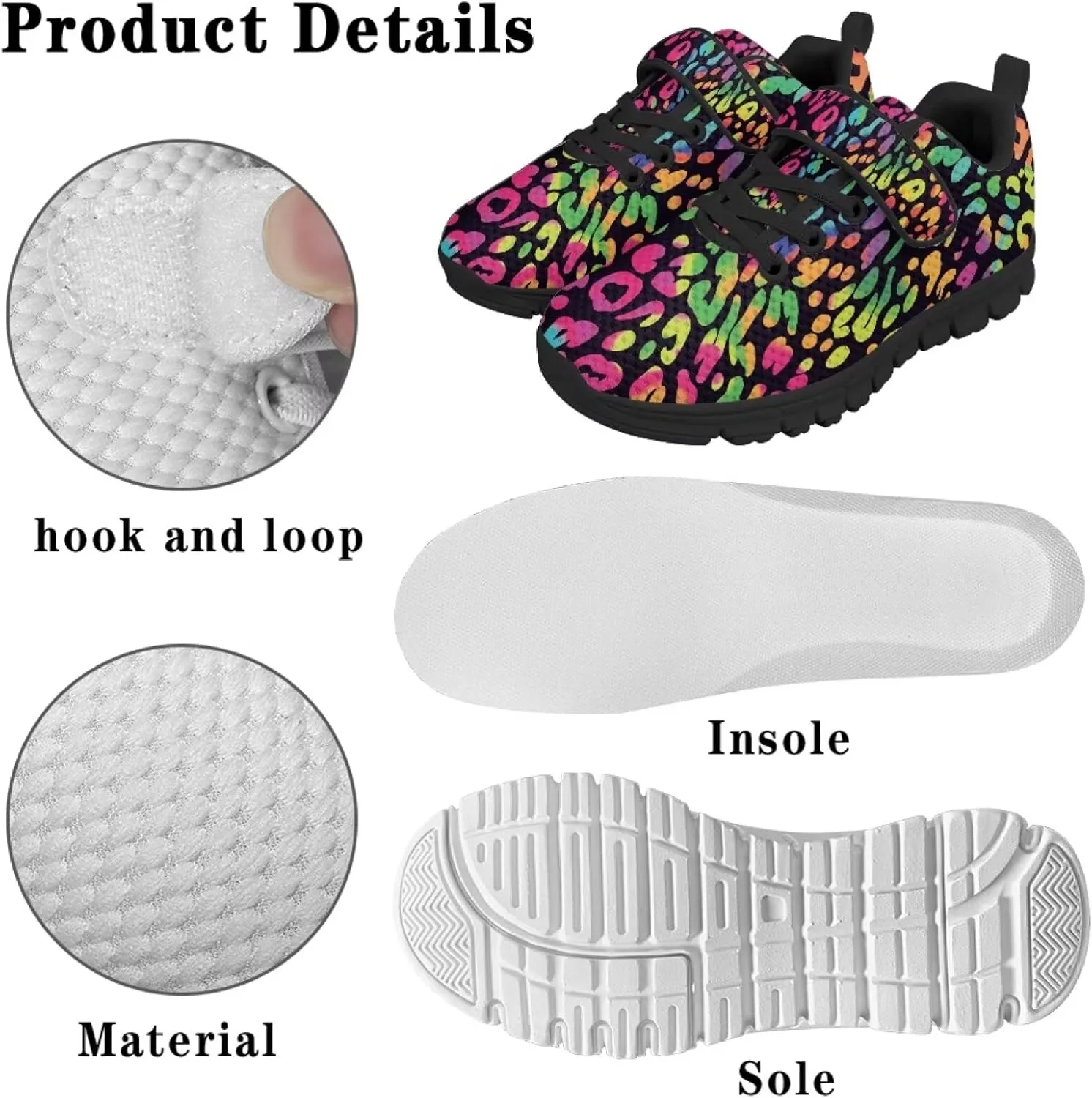 Children's Single Buckle Sneakers Animal Print Running Shoes Anti-Skid Mesh Sneakers for Walking
