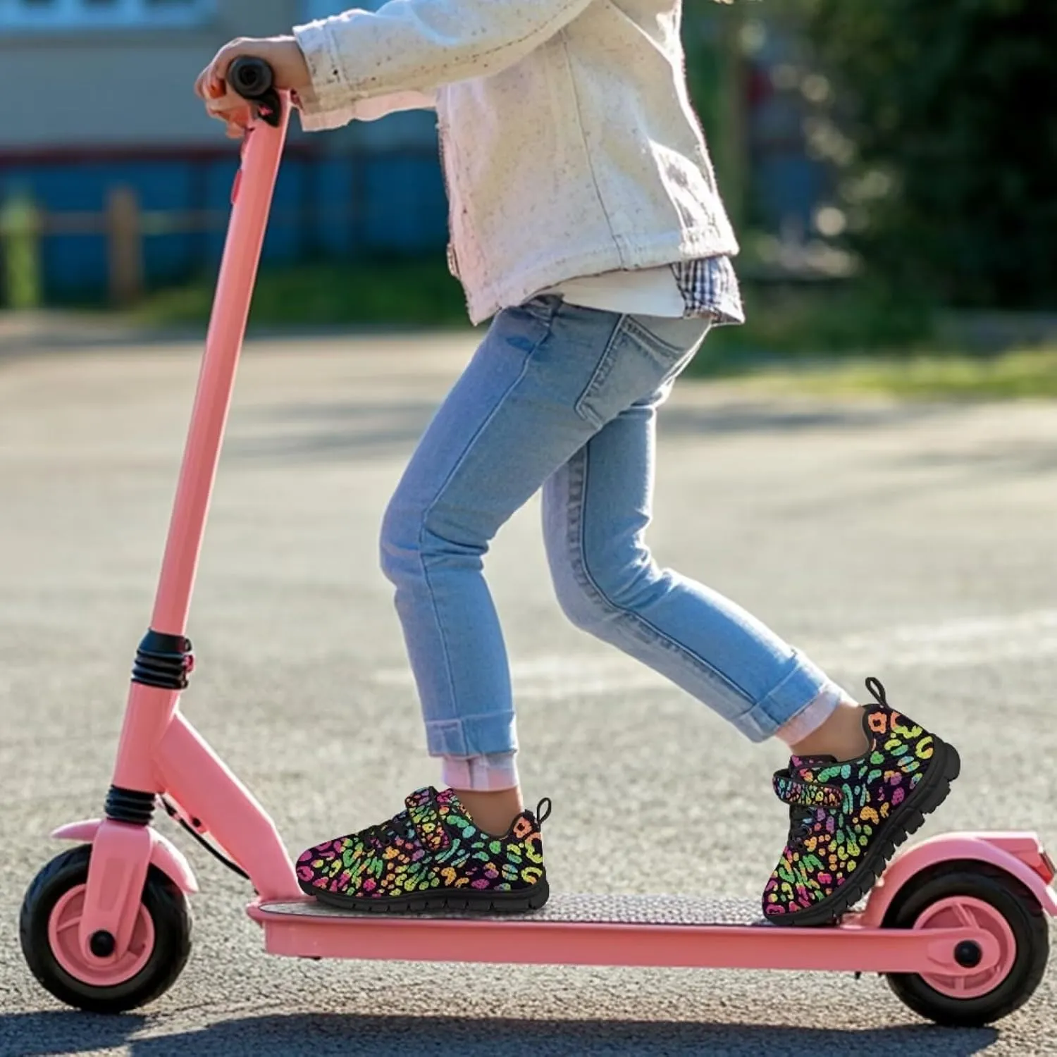 Children's Single Buckle Sneakers Animal Print Running Shoes Anti-Skid Mesh Sneakers for Walking