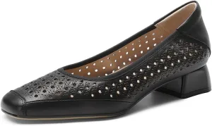 Chunky Block Low Heels for Women Square Closed Toe Comfortable Woven Slip on Casual Ballet Heels Pumps