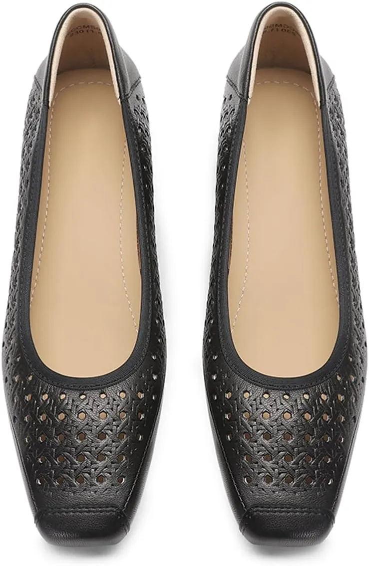 Chunky Block Low Heels for Women Square Closed Toe Comfortable Woven Slip on Casual Ballet Heels Pumps