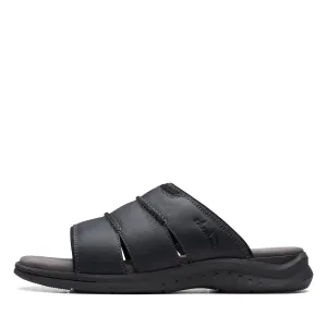 Clarks Men's Walkford Easy Flat Sandal, Black Tumbled Leather, 10