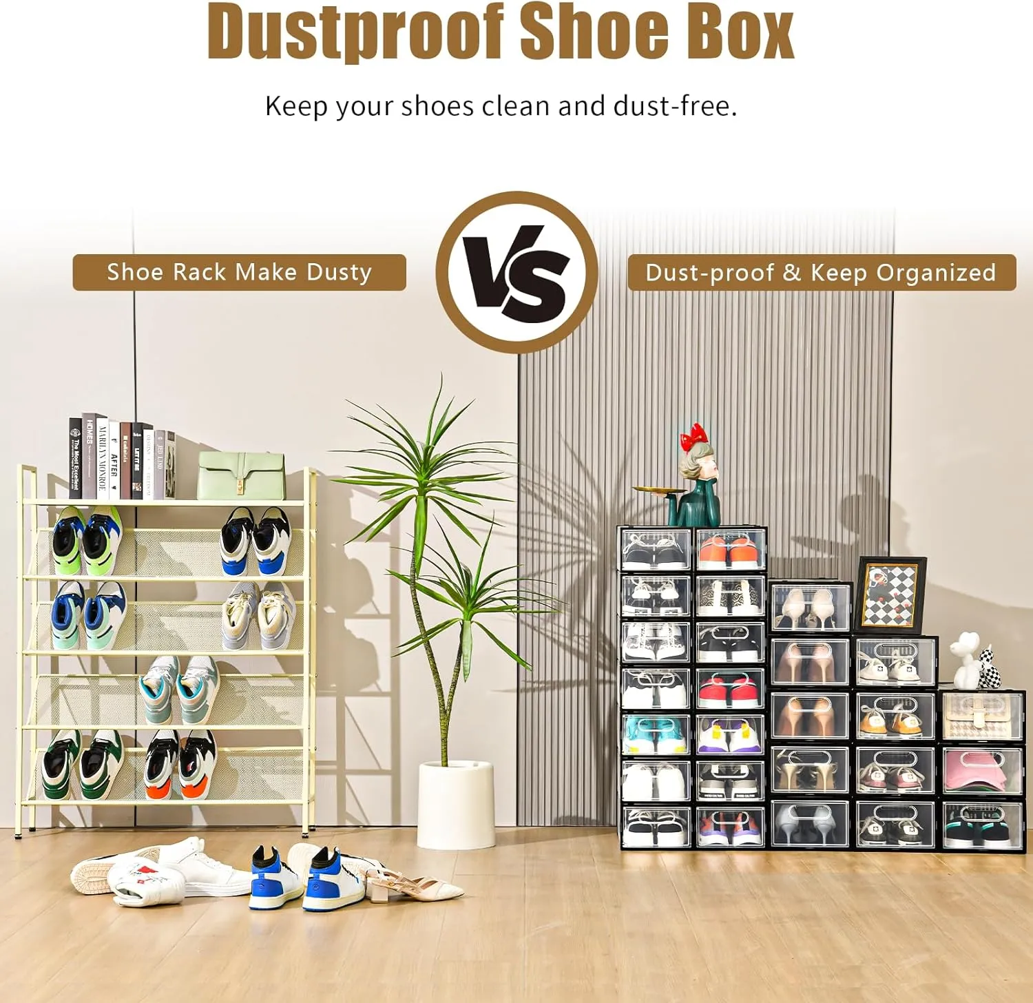 Clemate 15 Pack Shoe Storage Boxes, Clear Plastic Stackable Shoe Organizer for Closet, Shoe Box with Magnetic Door, Foldable Shoe Storage Bin, Sneaker Storage Box Shoe Rack Container Holder, Size 11