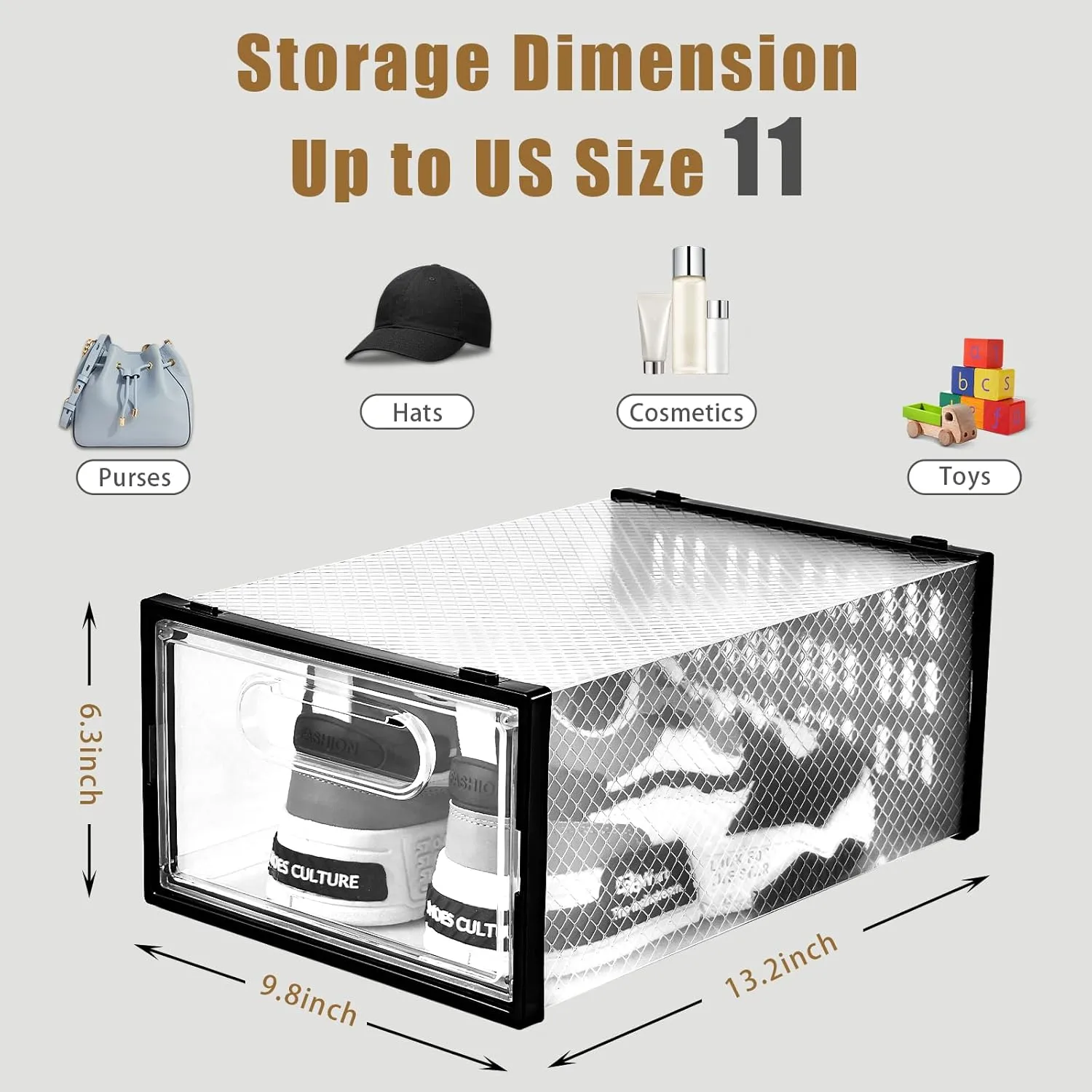 Clemate 15 Pack Shoe Storage Boxes, Clear Plastic Stackable Shoe Organizer for Closet, Shoe Box with Magnetic Door, Foldable Shoe Storage Bin, Sneaker Storage Box Shoe Rack Container Holder, Size 11