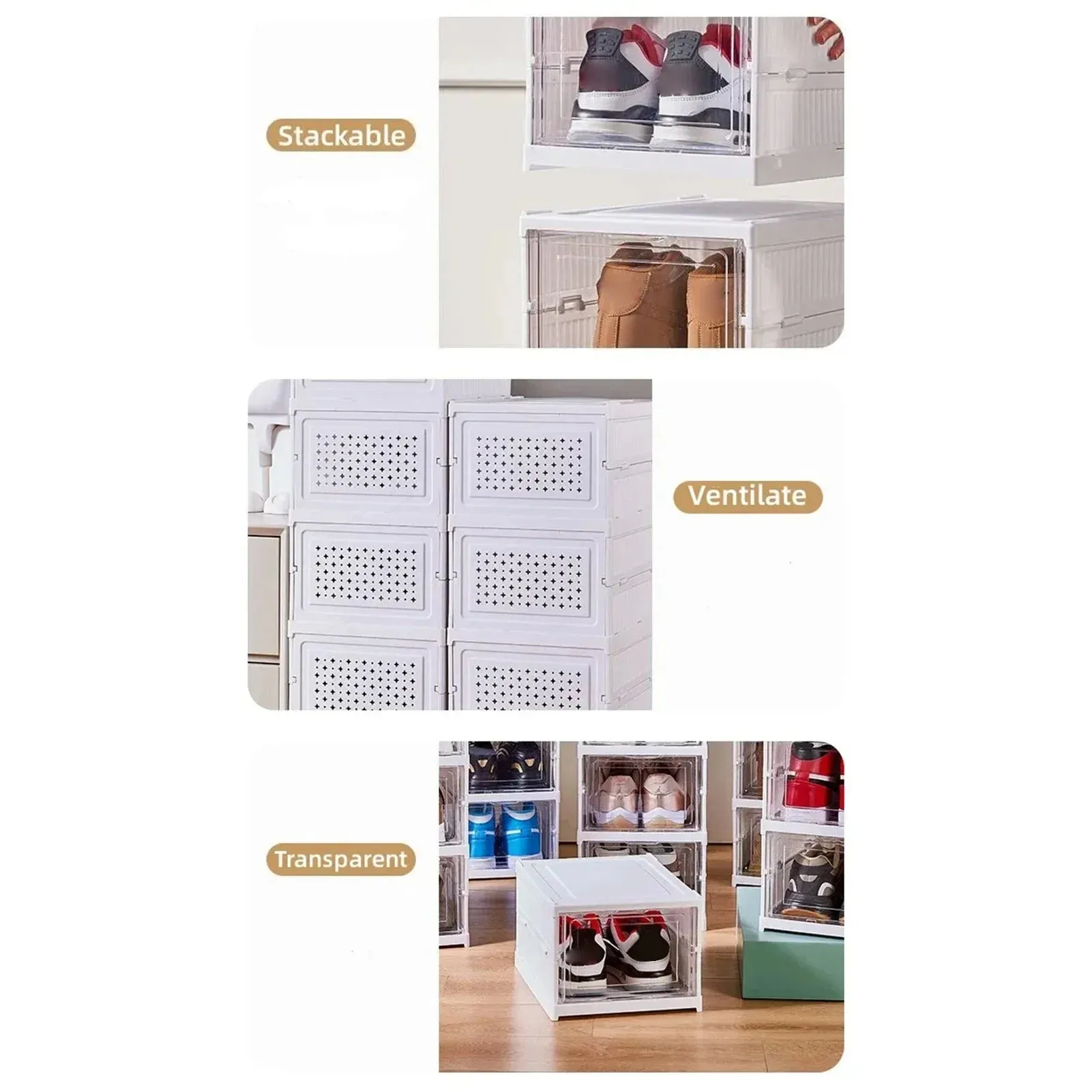 Collapsible Shoe Box Dustproof Organizer-No Assembly Required-Versatile Sneaker Storage Solution-Perfect for Home Organization