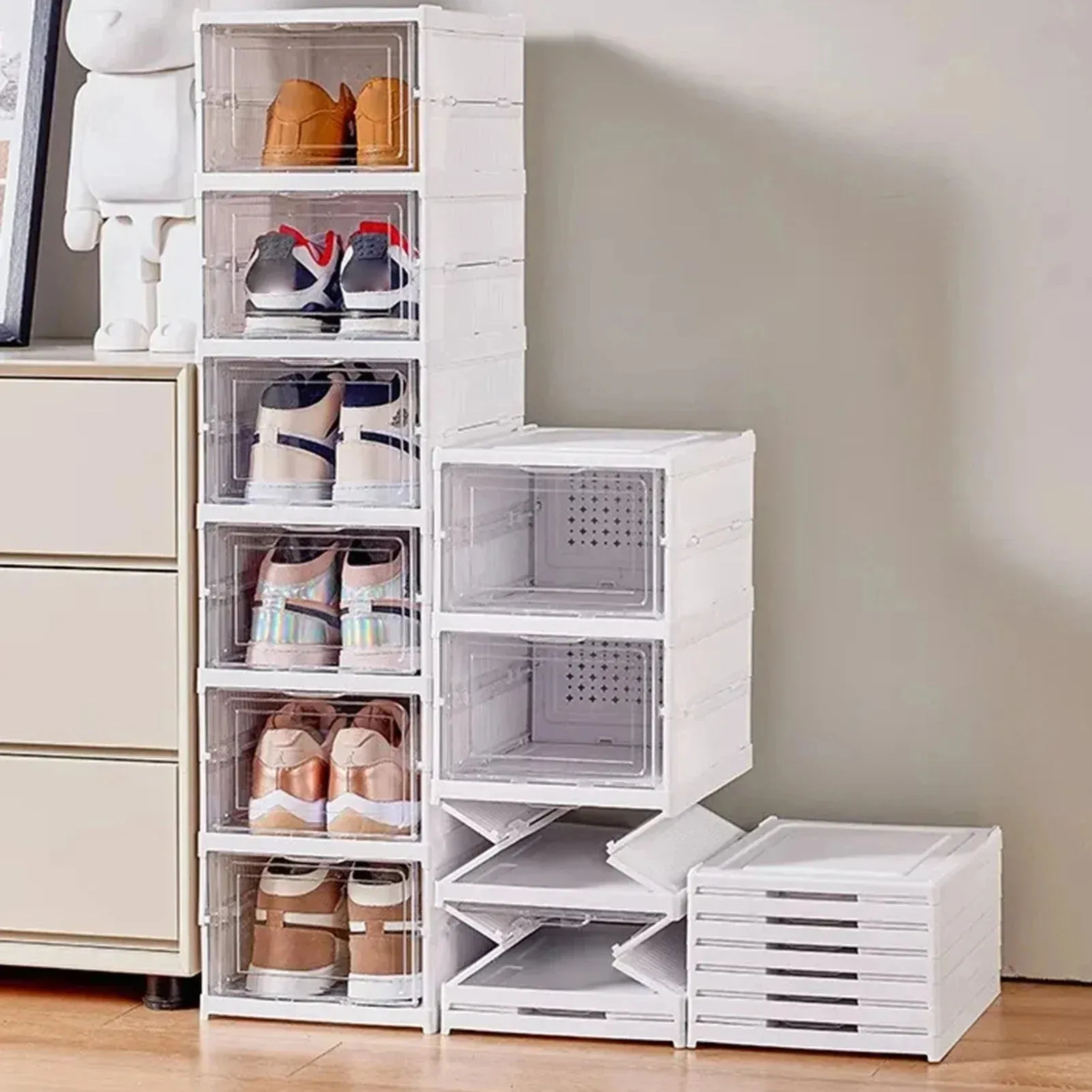 Collapsible Shoe Box Dustproof Organizer-No Assembly Required-Versatile Sneaker Storage Solution-Perfect for Home Organization