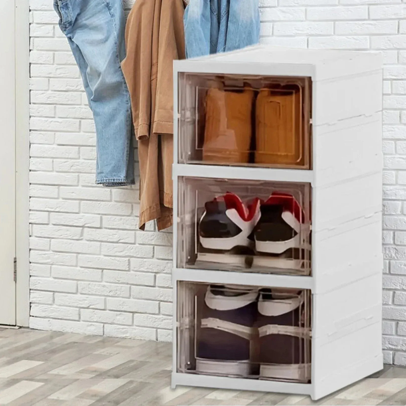 Collapsible Shoe Box Dustproof Organizer-No Assembly Required-Versatile Sneaker Storage Solution-Perfect for Home Organization