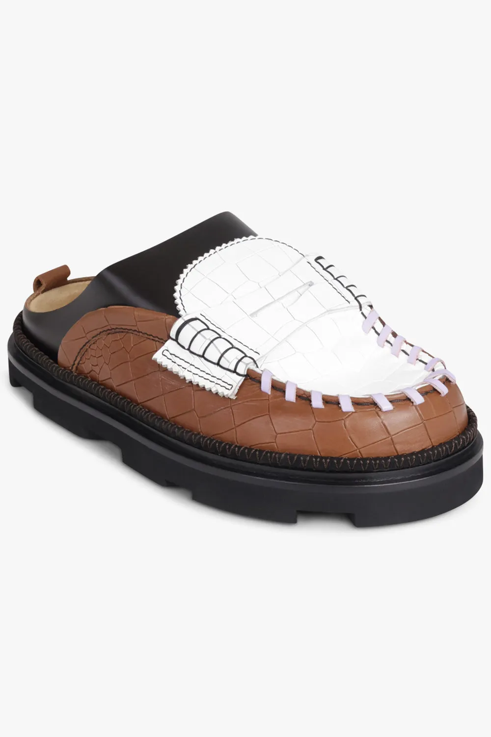 College Chunky Loafer Mule | Brown/Black