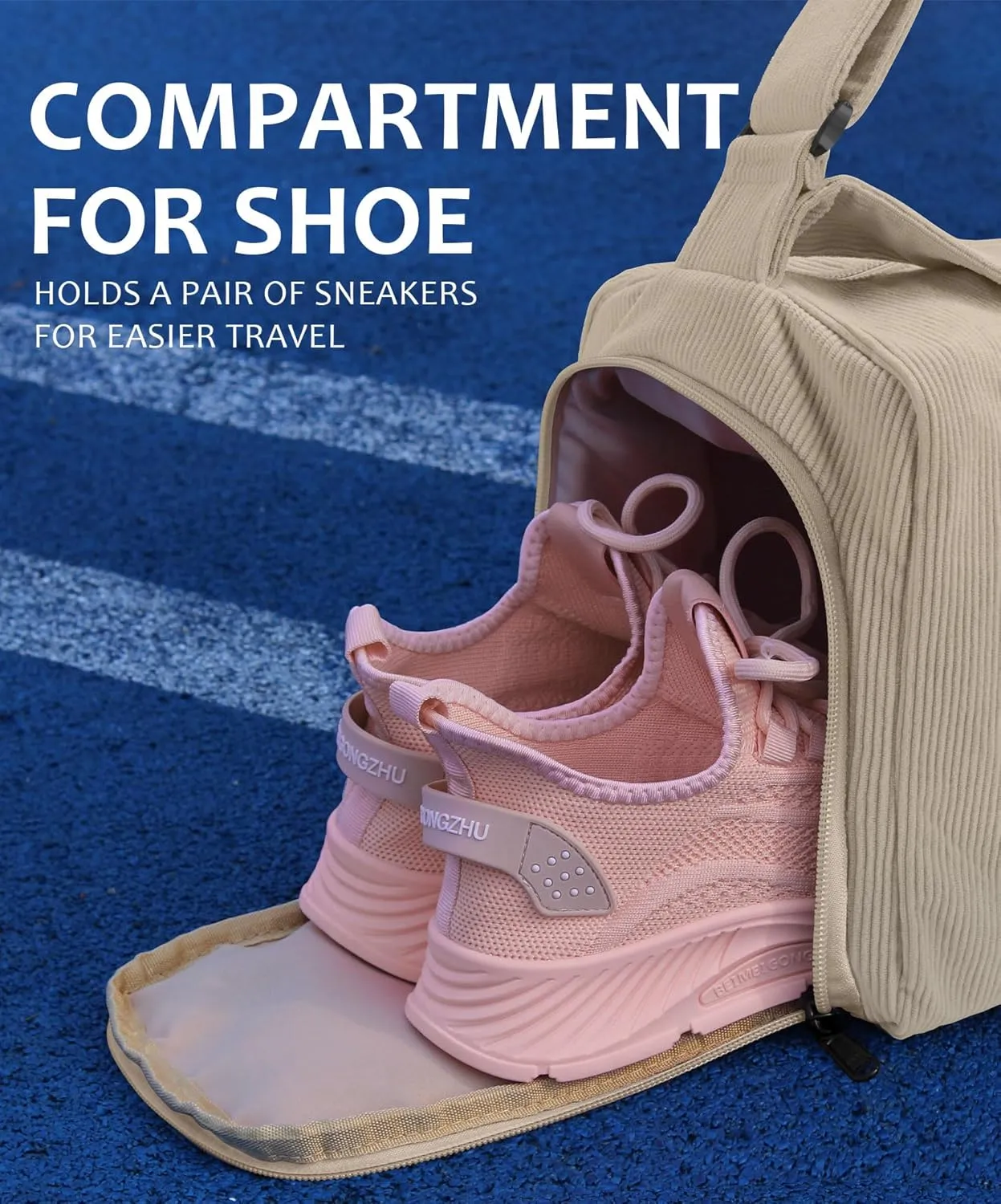 Corduroy Large Gym Bag for Women with Shoes Compartment, Stylish Duffle Travel Bag for Plane, Lightweight Duffle Bag for Women & Men, Sport Gym Tote Bag with Wet Pocket