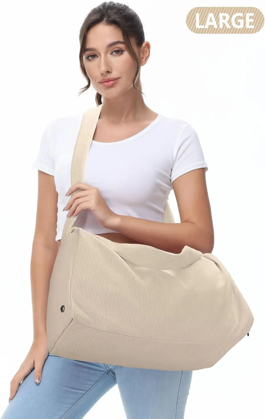 Corduroy Large Gym Bag for Women with Shoes Compartment, Stylish Duffle Travel Bag for Plane, Lightweight Duffle Bag for Women & Men, Sport Gym Tote Bag with Wet Pocket