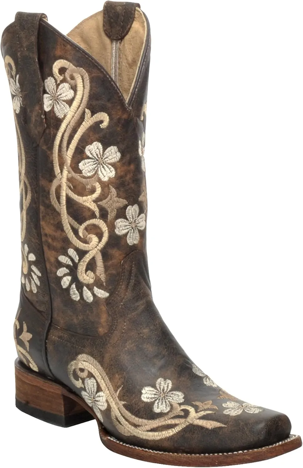CORRAL Women's Chedron Floral Embroidered Cowgirl Boot Square Toe Brown 6.5 M US