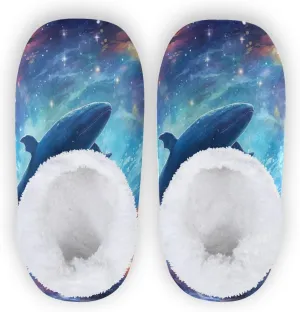Cosmic Galaxy Whale Space House Slippers for Women Men Non-Slip Soft Sole Scuff Slipper