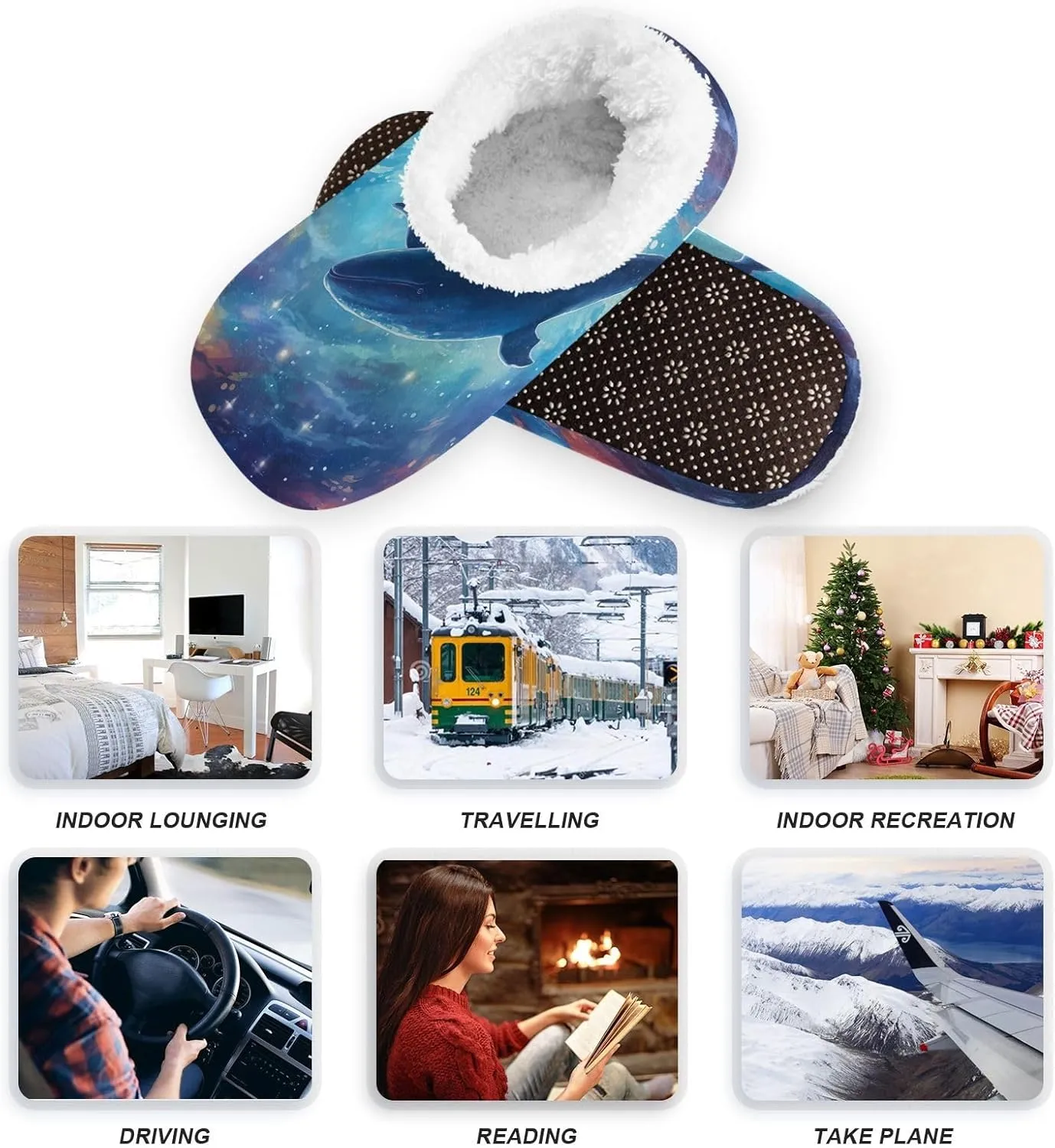 Cosmic Galaxy Whale Space House Slippers for Women Men Non-Slip Soft Sole Scuff Slipper